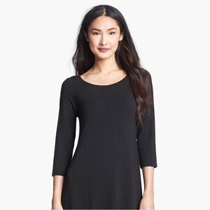 Eileen Fisher Stretch Silk 3/4 Sleeve Tunic Top in Black, Size Petite Medium